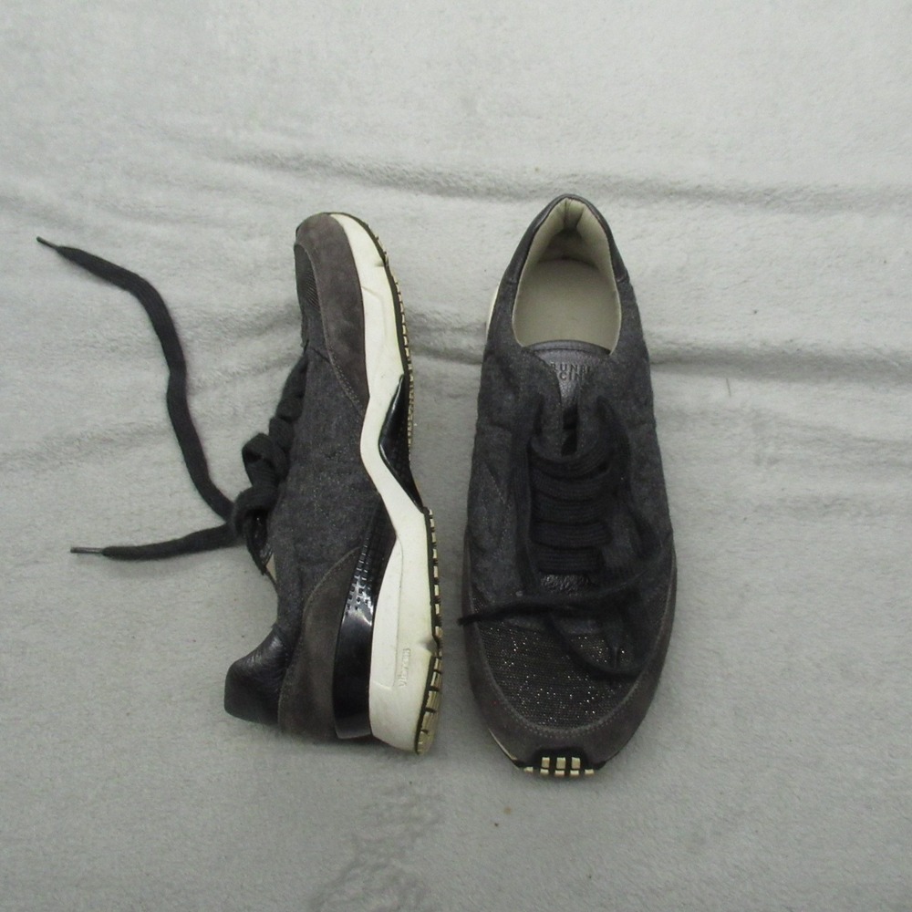 Brunello Cucinelli Mens 7 40EU Leather Sneakers Black Suede Cashmere Luxury RARE
